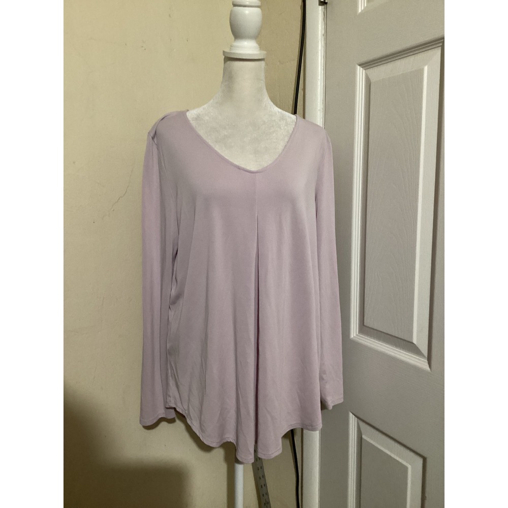 Soft Surroundings Lavender V Neck Pleated Long Sleeve Top Women's Size M